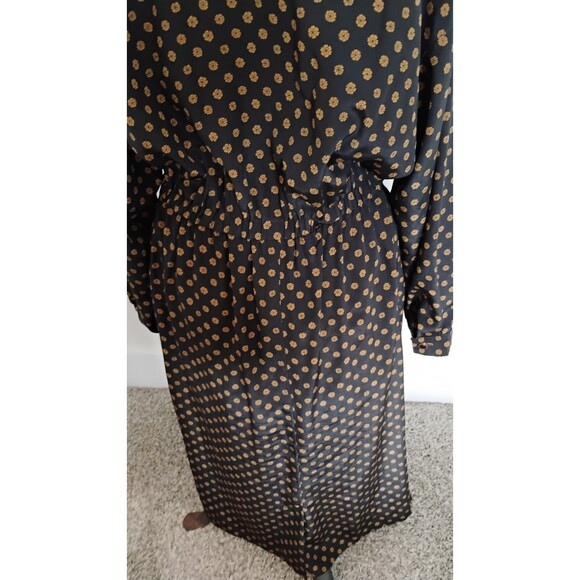 Vtg 80s Leslie Fay Midi Dress Women's Black Brown Paisley Tie Front Secretary 14 - Picture 7 of 15